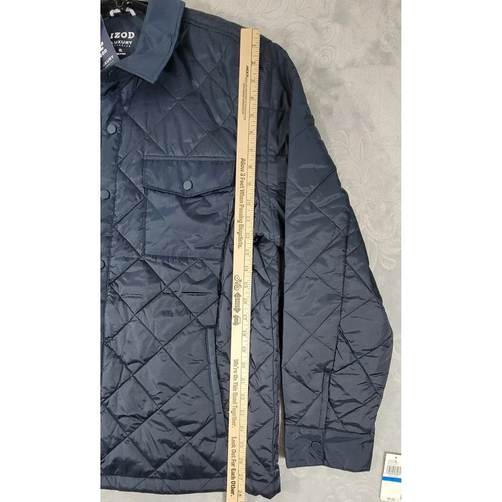 Izod Luxury Classics Men's XL Navy Blue Puffer Jacket Button Snaps Windproof NWT